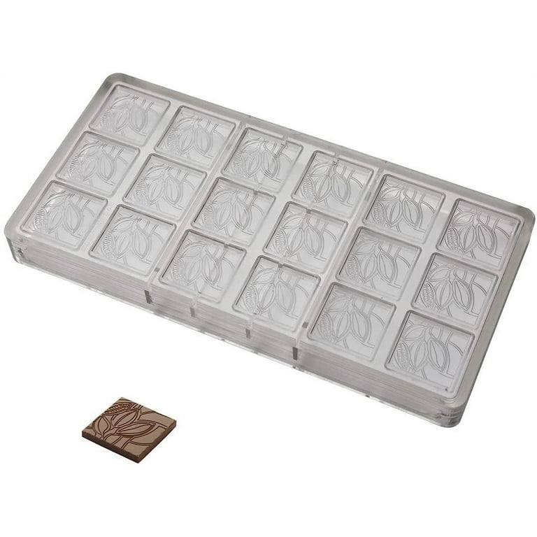 Chocolate World Cf0207 Polycarbonate Chocolate Mold with 18 Neapolitan-Cocoa-Bean-Square Cavities, Each 34mm x 34mm x 4mm High, Size: 34x34mm x 4mmH