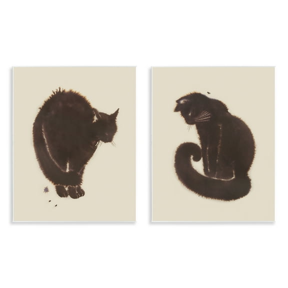 Stupell Industries Simple Cats on Beige Animals Painting Unframed Art Print Wall Art, 11 x 14, Set of 2