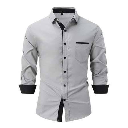 JUMESG Mens Dress Shirts Mens Dress Shirts Regular Fit Long Sleeve Stretch Business Dress Shirts for Men Grey XXXL