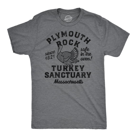 Mens Funny T Shirts Plymouth Rock Turkey Sanctuary Sarcastic Thanksgiving Graphic Tee for Men Graphic Tees