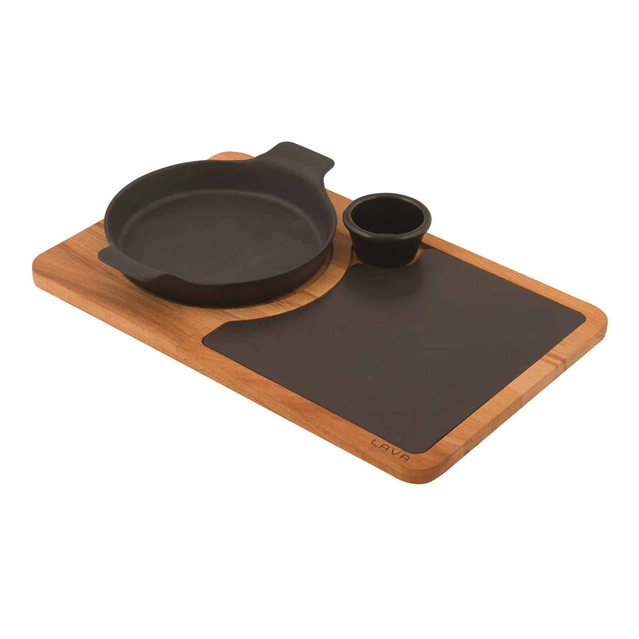 Lava Enameled Cast Iron Serving Dish 7 inchRound with Beechwood