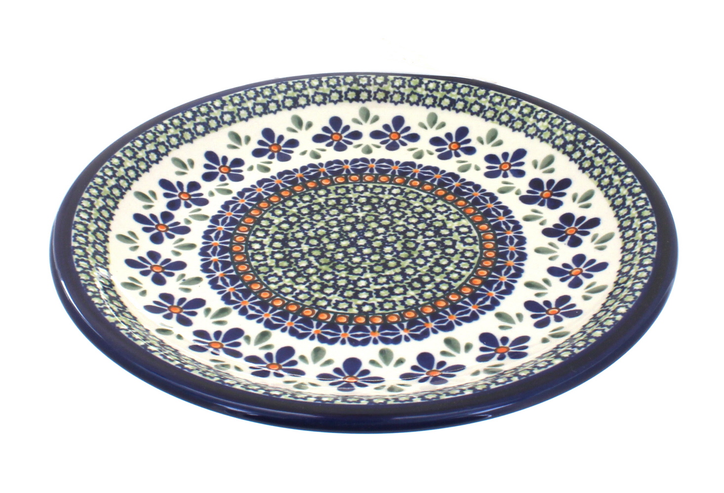 Blue Rose Polish Pottery Mosaic Flower Small Dinner Plate