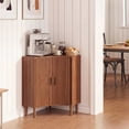 thumbnail image 2 of Jableast Fluted Corner Cabinet, Wood Corner Storage Cabinet with 2-Sliding Doors, Wooden Freestanding Narrow Storage Organizer for Small Space, Living Room, Dining Room, Bathroom, Walnut, 2 of 10