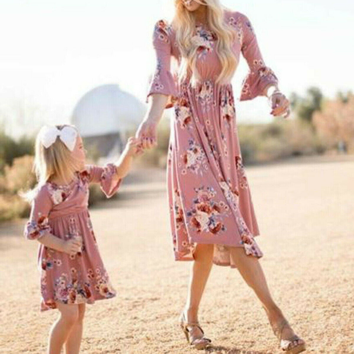 Family Matching Clothes Mother Daughter Dresses Womens Kids Girl Long Maxi Dress 