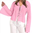thumbnail image 3 of Blusas con Lazo Frontal para Mujer, Camisas de Y2K, Mangas Acampanadas, Cuello en V, Ropa para Salir, Blusas Casuales con Cordones. Rosa L, 3 of 8