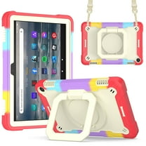 Tarise Rugged Kids Case for Kindle Fire HD 8 & Fire HD 8 Plus Tablet (12th Generation 2022 Release), Heavy Duty Shockproof 360°Swivel Ring Stand Handle Case Cover for Kindle Fire 8, Colorful/Red