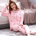 thumbnail image 4 of Pijamas de mujer de manga larga de primavera y otoño, cárdigan de solapa de poliéster y algodón, ropa de abrigo informal de talla grande, ropa de casa, 4 of 6