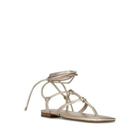 

MARC FISHER Womens Gold Metallic Strappy Padded Falina Square Toe Lace-Up Thong Sandals Shoes 5 M