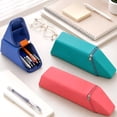 thumbnail image 6 of Triangle Pencil Case, Large Capacity Silicone Foldable Standing Pencil Pouch, Portable Vertical Desk Organizer for School Office Makeup (Red), 6 of 7