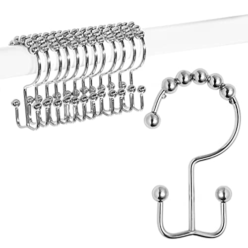 Shower Curtain Hooks,304 Stainless Steel Shower Rings for Bathroom,Double Glide Shower Hooks for Bathroom Shower Curtain Rods Curtains,Set of 12 Hooks,Chrome(Shower Curtain Hooks Style A )