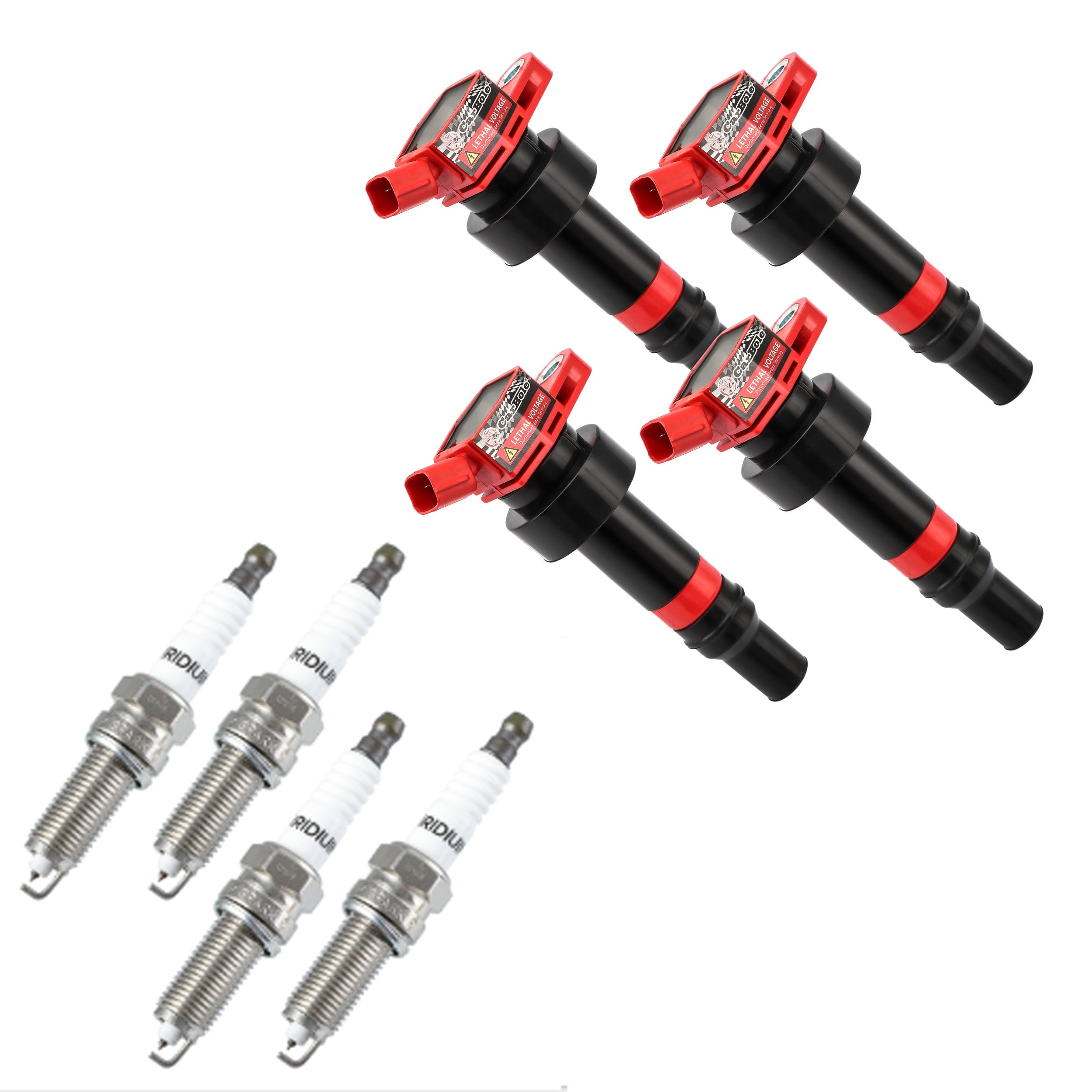 Set of 4 Ignition Coils Pack and Spark Plugs Compatible with