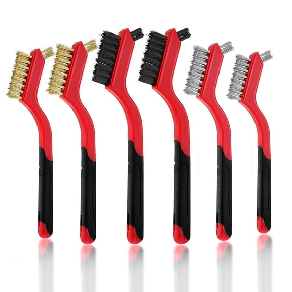6Pcs Small Wire Brush Set, Nylon/Brass/Stainless Steel Wire Brushes for Cleaning Rust All Purpose Stiff Bristles Scratch Metal Brushes for Cleaning Rust, Welding Slag and Stain – 7 Inches