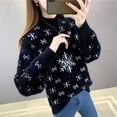 thumbnail image 4 of Prendas de punto de medio cuello alto para mujer, suéteres de felpa de imitación de visón con copos de nieve de Navidad, Jersey nuevo, Otoño, Invierno, 2024, 4 of 4
