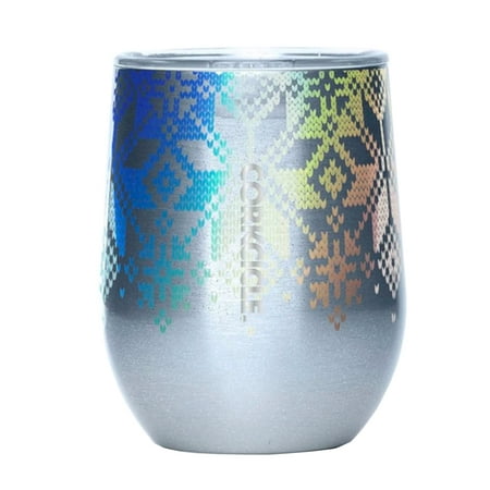 Corkcicle Luxe 12 Oz Stainless Steel Stemless Cup with Lid, Fairisle Prism