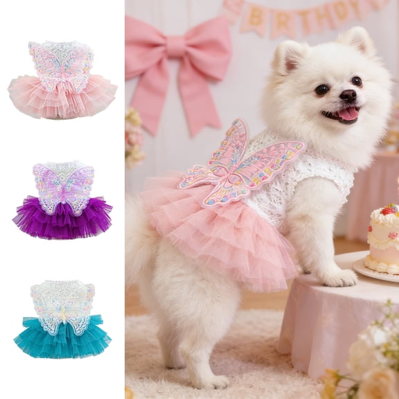 Nkmbld Cat Dresses Lightweight Puppy Princess Dress with Bowknot for Small Medium Dogs Cats, Summer Sleeveless Puppy Clothes for Birthday Party Wedding