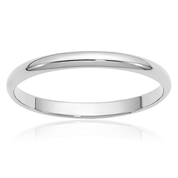 14K Solid White Gold 2mm Half Round Plain Classic Wedding Band Ring