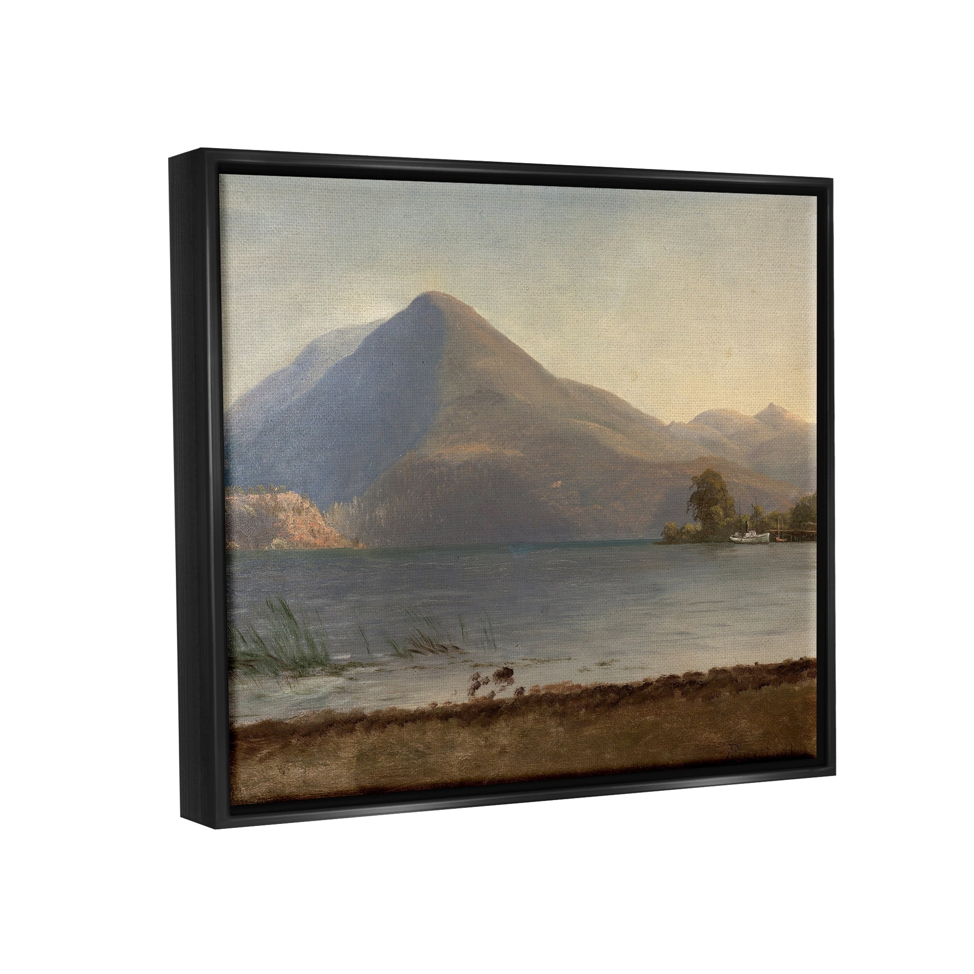 Stupell Industries On the Hudson Traditional Albert Bierstadt Painting Painting Jet Black Floating Framed Canvas Print Wall Art, Design by one1000paintings