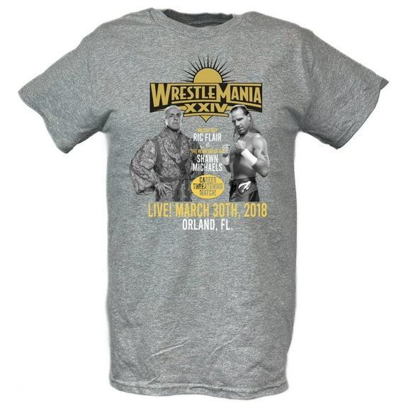 Wrestlemania 24 XXIV Ric Flair vs Shawn Michaels WWE Mens Grey T-shirt 4XL