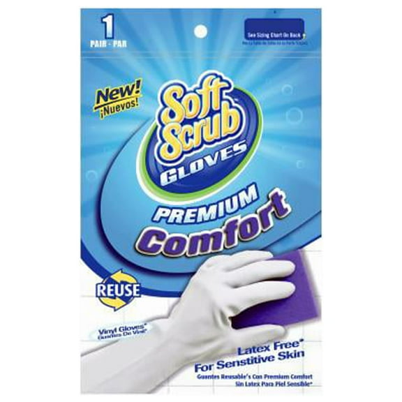 Soft Scrub 12612-26 Premium Comfort Vinyl Gloves, Latex-Free, White With Flocked Cotton Lining, Medium, Pr. - Quantity 6