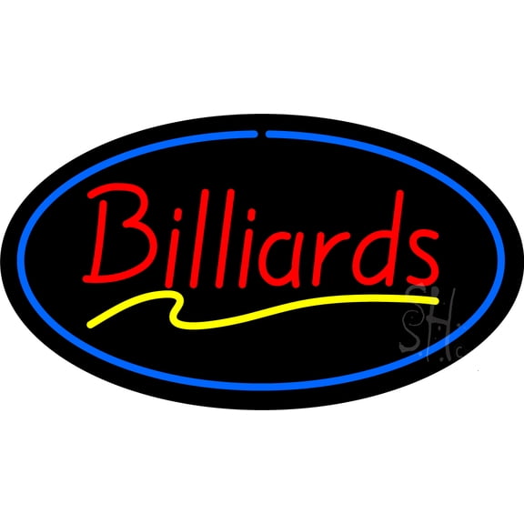 Red Billiards Blue Oval LED Neon Sign 20" Tall x 37" Wide - inches Black Square Cut Acrylic Backing, with Dimmer - Premium built indoor Sign for Storefront, Store interior, Bar, Game zone, Clubs.