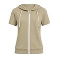 thumbnail image 6 of BODOAO Zip Up Hoodies for Women Short Sleeve Lightweight Hooded Sweatshirt with Drawstring and Side Pockets, Casual Summer Jacket for Travel Outdoor Layering Beige L, 6 of 6