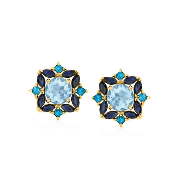 Ross-Simons 3.10 ct. t.w. Sky Blue Topaz and 2.00 ct. t.w. Sapphire Earrings in 18kt Gold Over Sterling, Women's, Adult