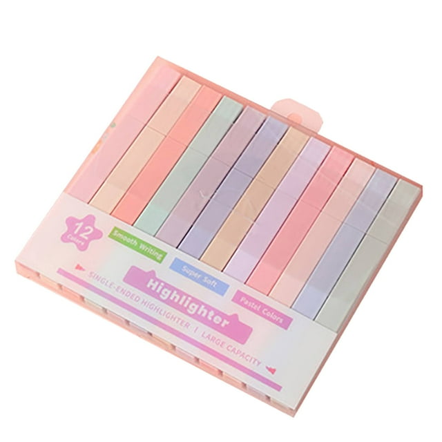 12-Piece Multicolor Highlighter Set,Pastel Colored Highlighters Pens for Note Soft Pen Tip for Smooth Application, 1ml Ink Capacity Text Drawing Highlighter Multi-Purpose Highlighter Pens