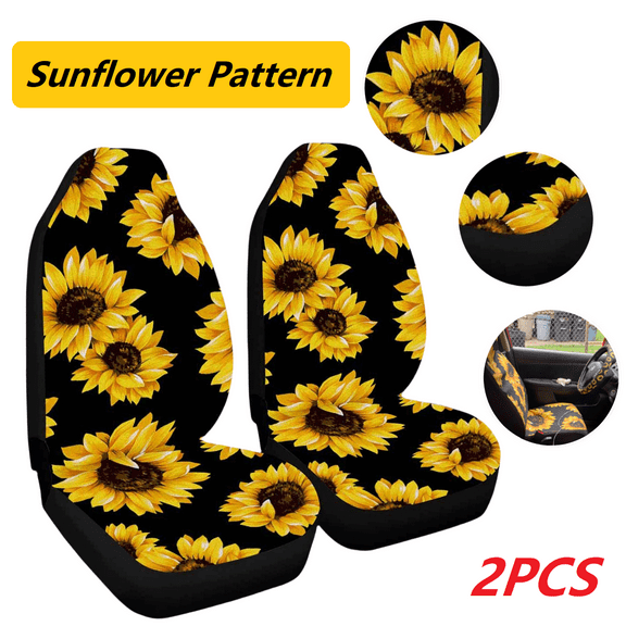 2pcs Front Car Seat Cover Set Sunflower Printed Universal Fit Breathable Car Seat Protector Cushion for Most Car Sedan SUV Van Truck , Auto Interior Accessories, Yellow