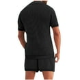 thumbnail image 5 of Jinhomg Men's Lightweight Summer Outfits 2 Piece Hollow Out Vacation Sets Breathable Comfy Short Sleeve Button Shirt with Elastic Drawstring Waist Shorts 2025 Fashion Beachwear Black L, 5 of 8