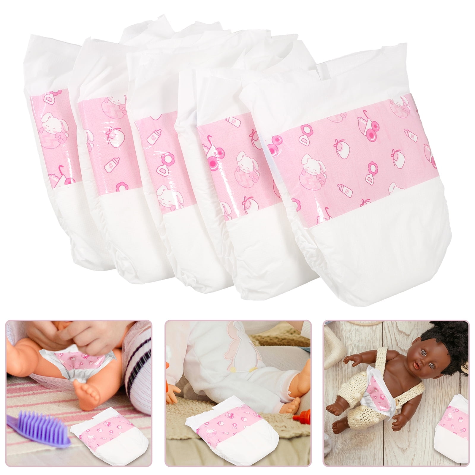 Aolso Nappies For Baby Dolls, 6-Piece Doll Nappies And Doll Bib Set