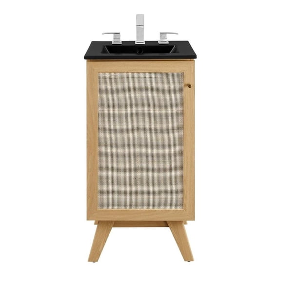 Modway Soma 18" Modern Wood Bathroom Vanity with Adjustable Shelf in Oak/Black