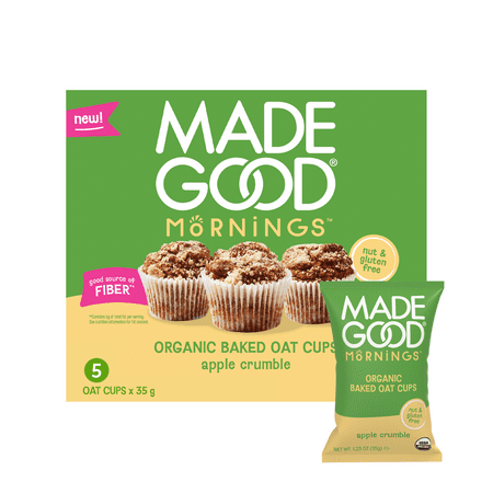 MadeGood Mornings Organic Apple Crumble Baked Oat Cups, 5 Count, 1.23oz