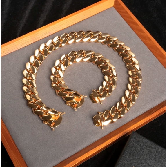 18K Gold Cuban Link Chain 12MM Necklace for Men Women, Gold plated Bracelet Fathers Day Birthday Christmas Gift