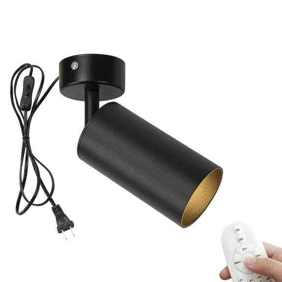KAYYELAMP Remote Dimmable 5W GU10 Spot Light Adjustable Angle 9.8Ft Plug in Button Cord Ceiling Light Wall Light Black Metal Vintage Design for Loft Entrance Wall Painting
