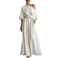 thumbnail image 2 of Idoravan 2 piece sets for women going out Fashion Women One Shoulder Short Sleeve And Long Pants Solid Casual 2PC Sets, 2 of 6