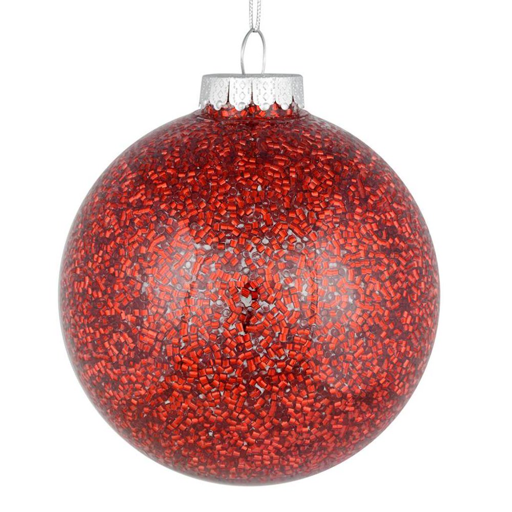 Vickerman 595657 6" Red Tinsel Clear Ball Christmas Tree Ornament (4