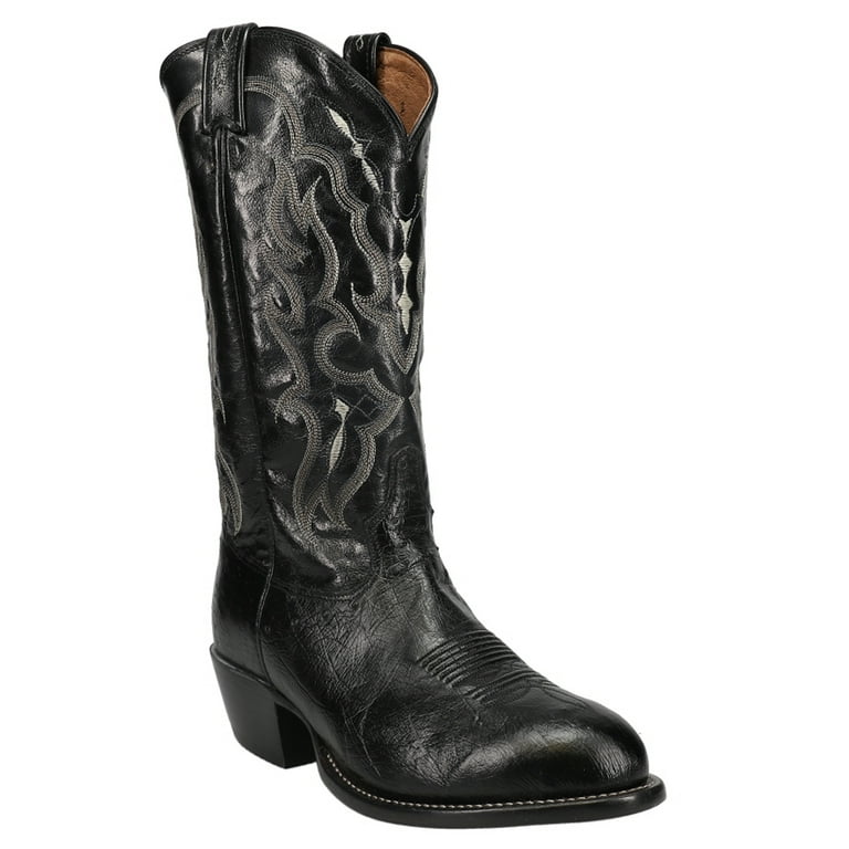 Tony Lama Men's Bonham Smooth Ostrich Western Boot Round Toe Black