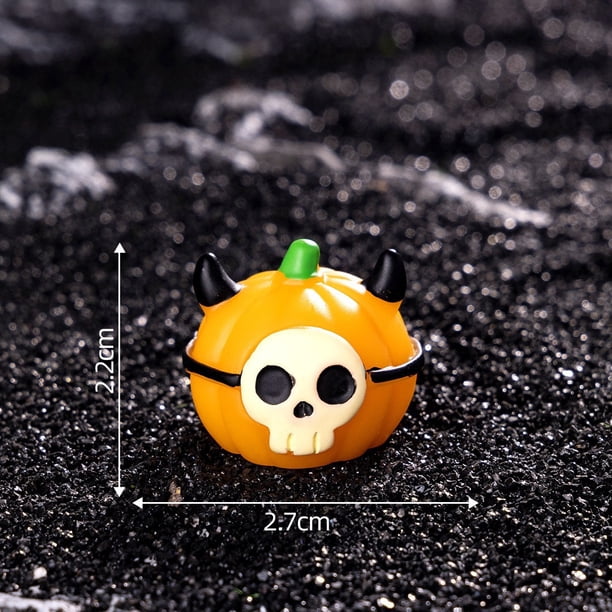Luz nocturna de resina de cabeza de calabaza de Halloween | Decoración en miniatura que brilla en la oscuridad | Adorno de mesa espeluznante con fantasmas y murciélagos | Acento de escritorio