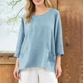 thumbnail image 2 of Stamzod 3/4 Length Sleeve Womens Tunic Tops Flowy Loose Fit Blouses Dressy Casual Crew Neck Shirts Summer Outfits Light Blue M, 2 of 8