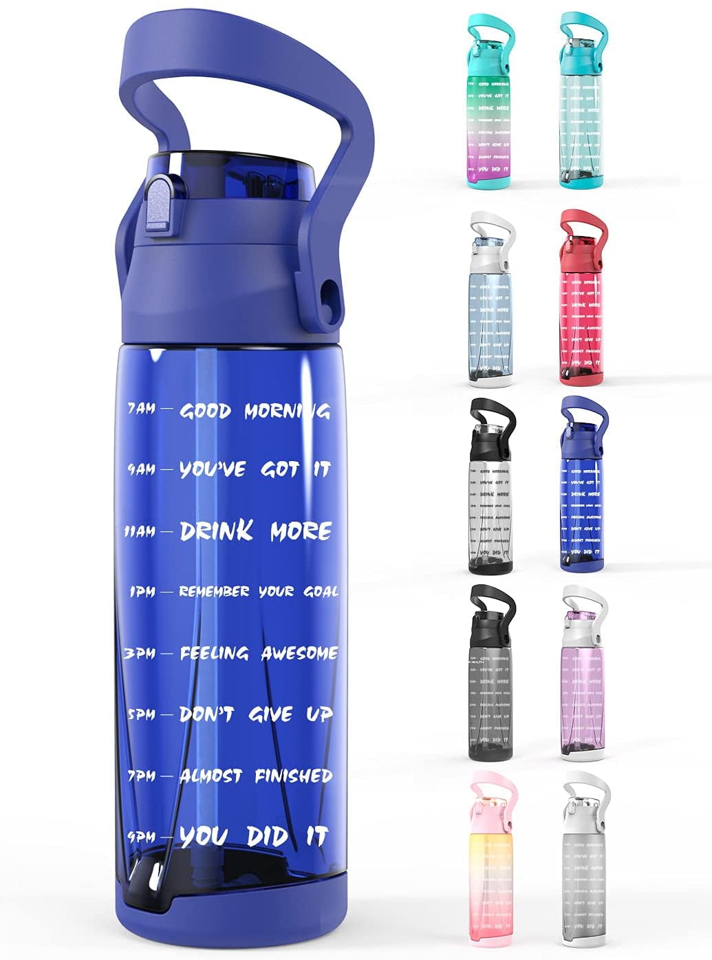 2 Liter Water Bottle With Time Markings, Big Water Bottle With Straw