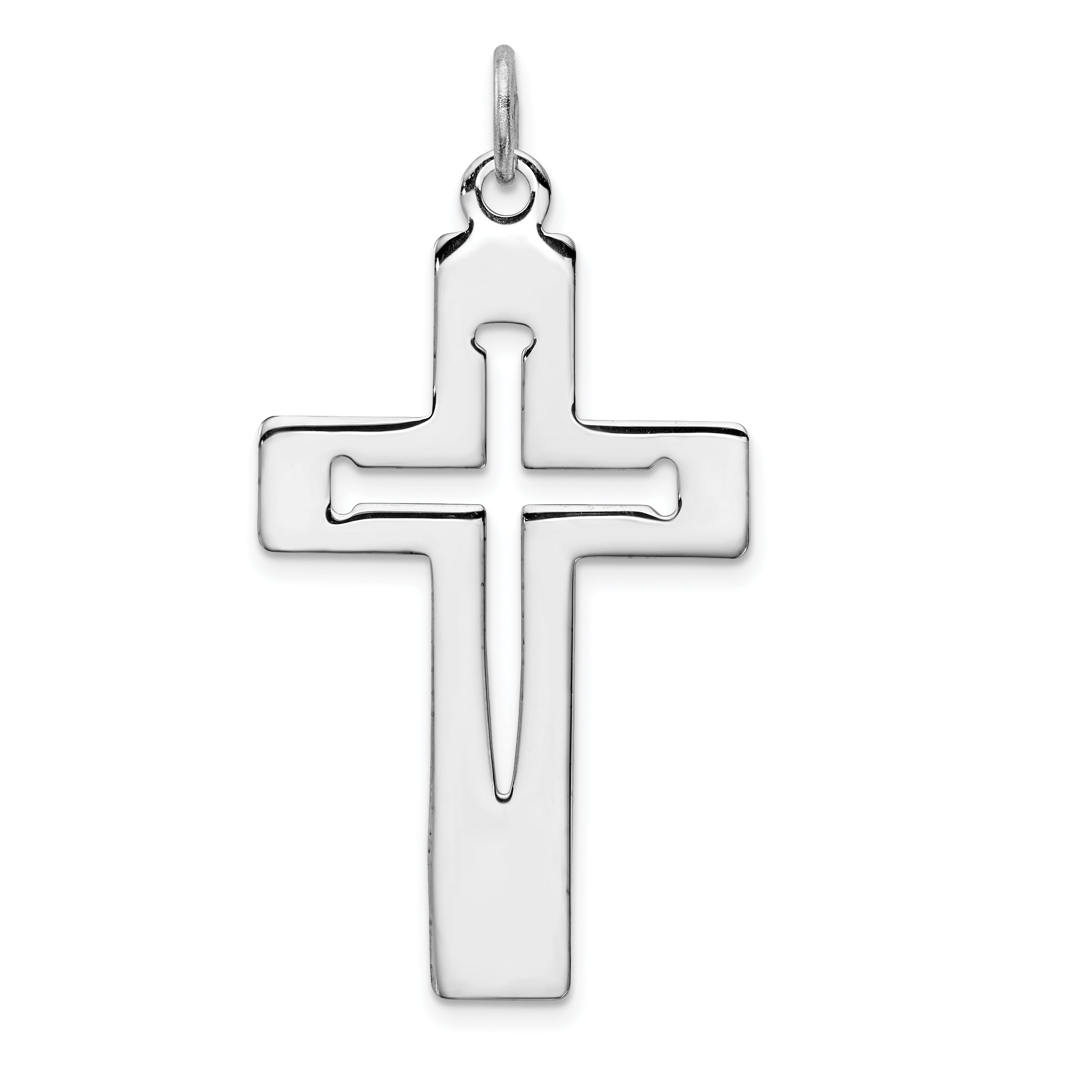 Sterling Silver Rhodium-plated CZ Latin Cross Pendant