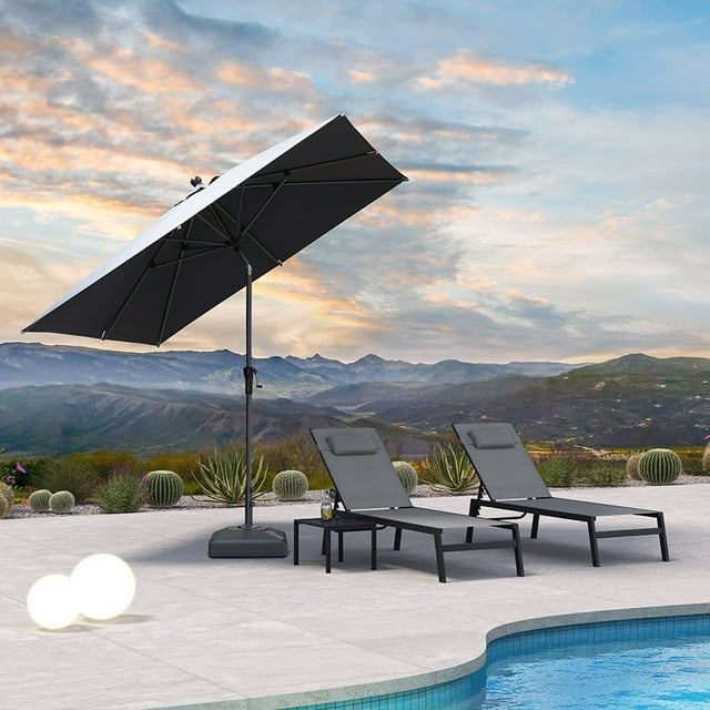 PURPLE LEAF Parasol de Table Extérieur Carré 8 Pieds x 8 Pieds avec Manivelle et Inclinaison, Parasol de Terrasse de Marché à Cadre en Aluminium, 8 Nervures Robustes, Gris