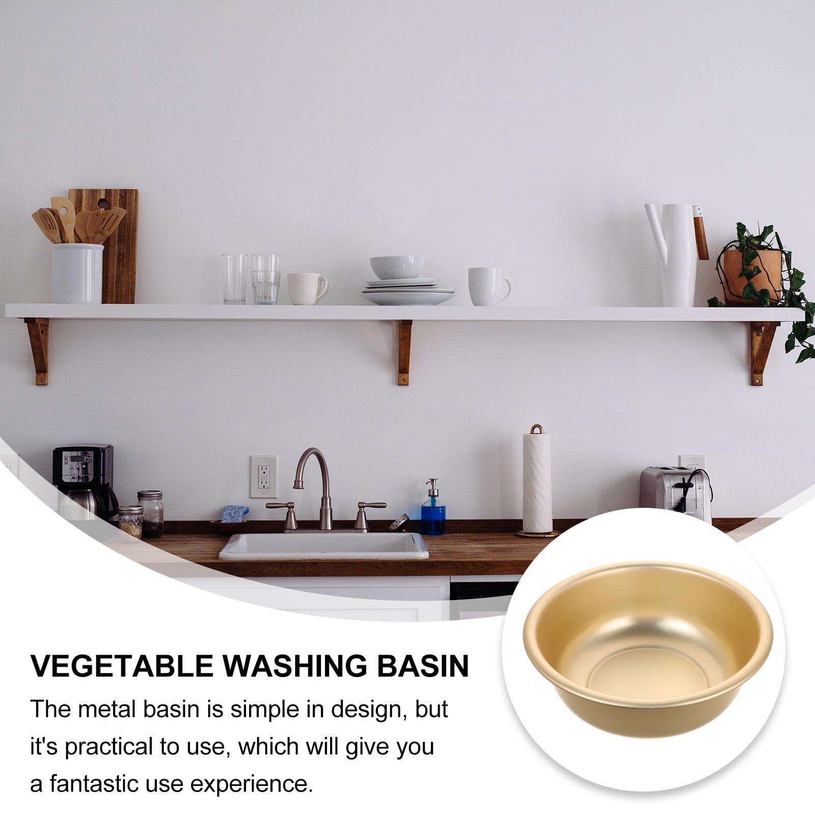 OUNONA Bowl Yellow Aluminum Soup Basin Baby 36.50X36.50X13.00CM Golden