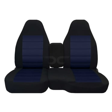 T57-Designcovers Fits 2004-2012 Chevy Colorado/GMC Canyon Velour Truck Seat Covers(Front 60/40 Split Bench)-Opening Console:Black and Navy Blue