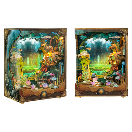 Strucwood DIY Book Nook Kit Discover Atlanta Wooden Puzzles with LED Dust Cover,3D Crafts Hobbies,Gifts for Adults(SQ-02)