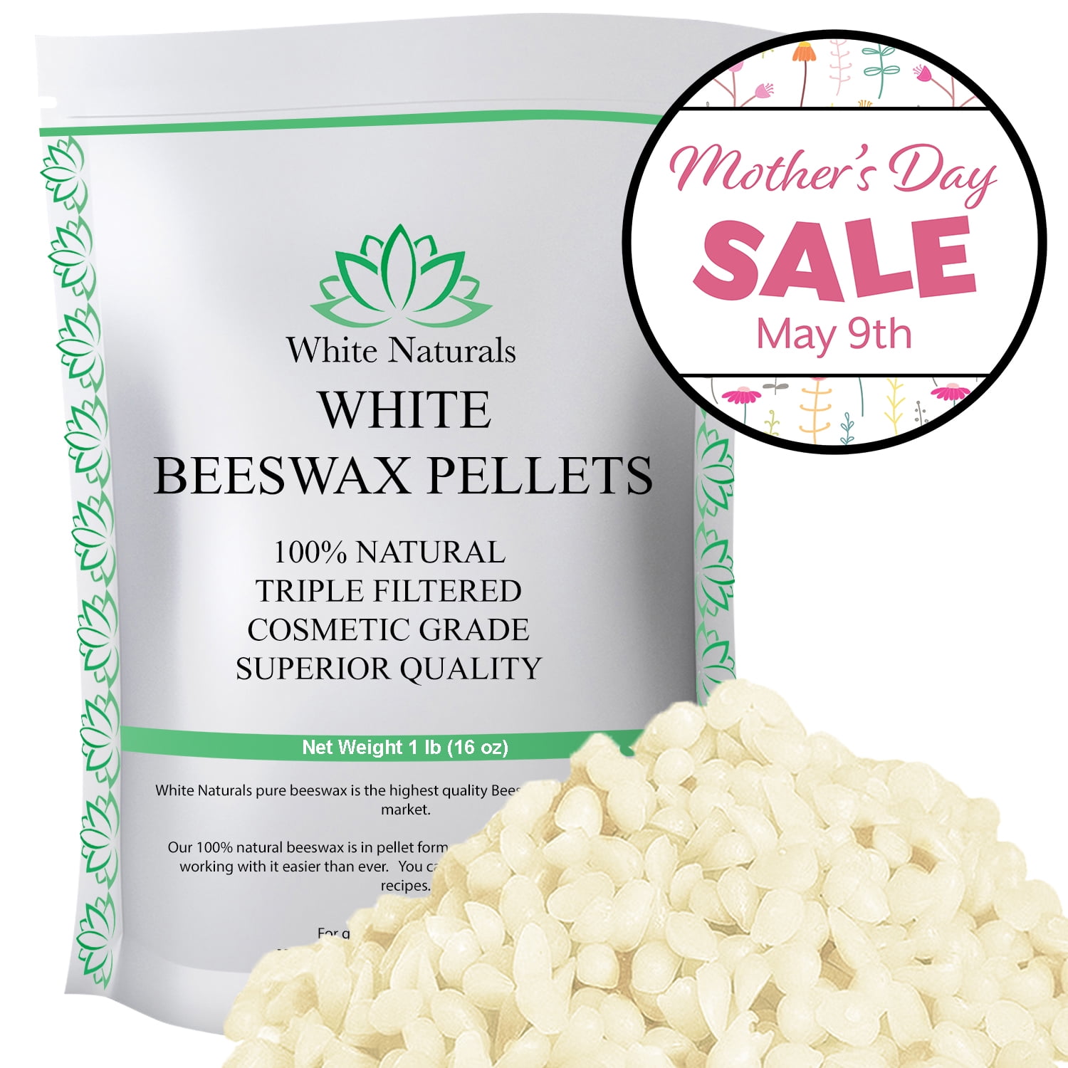 White Beeswax Pellets 1 lb, Organic, Pure, Natural, Cosmetic Grade