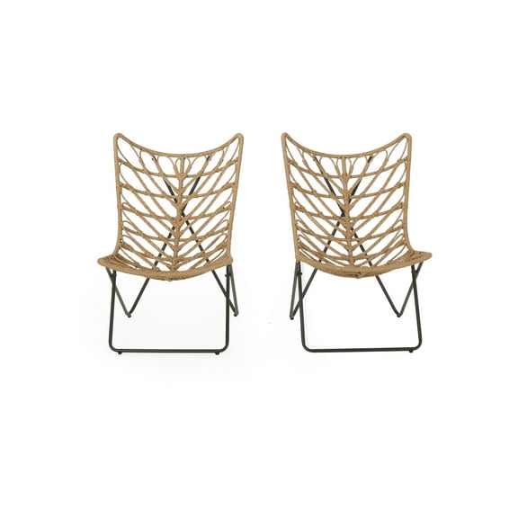 GDF Studio Danbury Outdoor Boho Modern Wicker Accent Chairs, Set of 2, Light Brown and Black