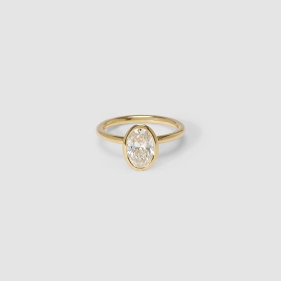1.5 Carat Oval Bezel Moissanite Ring 14K Yellow Gold Plated Modern Solitaire Promise Ring for women