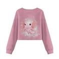 thumbnail image 5 of COEQINE Girls Crop Top Sweatshirt Long Sleeve Crewneck Fall Winter Pullover Cute Casual Loose Fit Streetwear Clothes for Kids Teen Age 5-6, Cute Axolotl Pink, 5 of 7