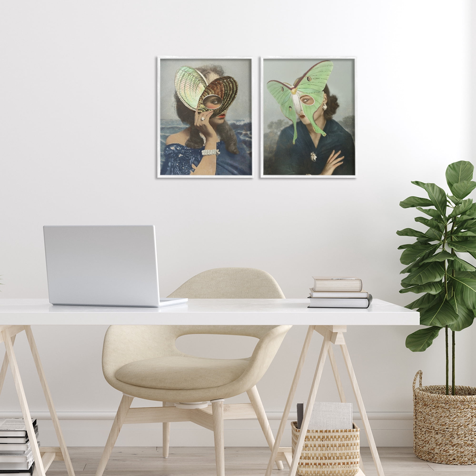 Stupell Industries Naturalist Women Portraits 2 Piece White Framed Giclee Art Set, design by Victoria Barnes